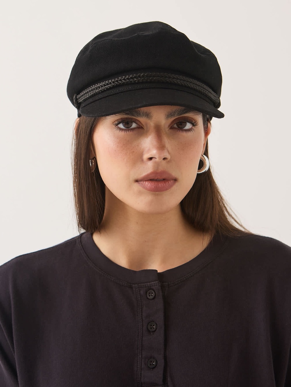 Brixton Black Baker Boy Cap with Braided Trim
